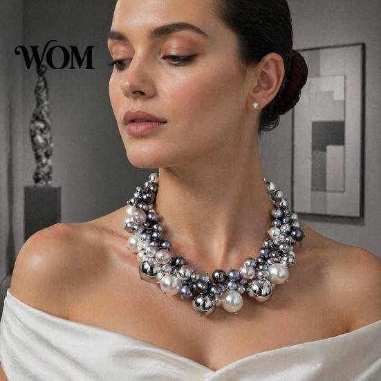 Statement Faux Pearl Choker 1 Set Chunky Jewelry, Beaded And Large Necklace Earrings, Metallic for Women Dinner Parties Wedding Elegant Jewelry