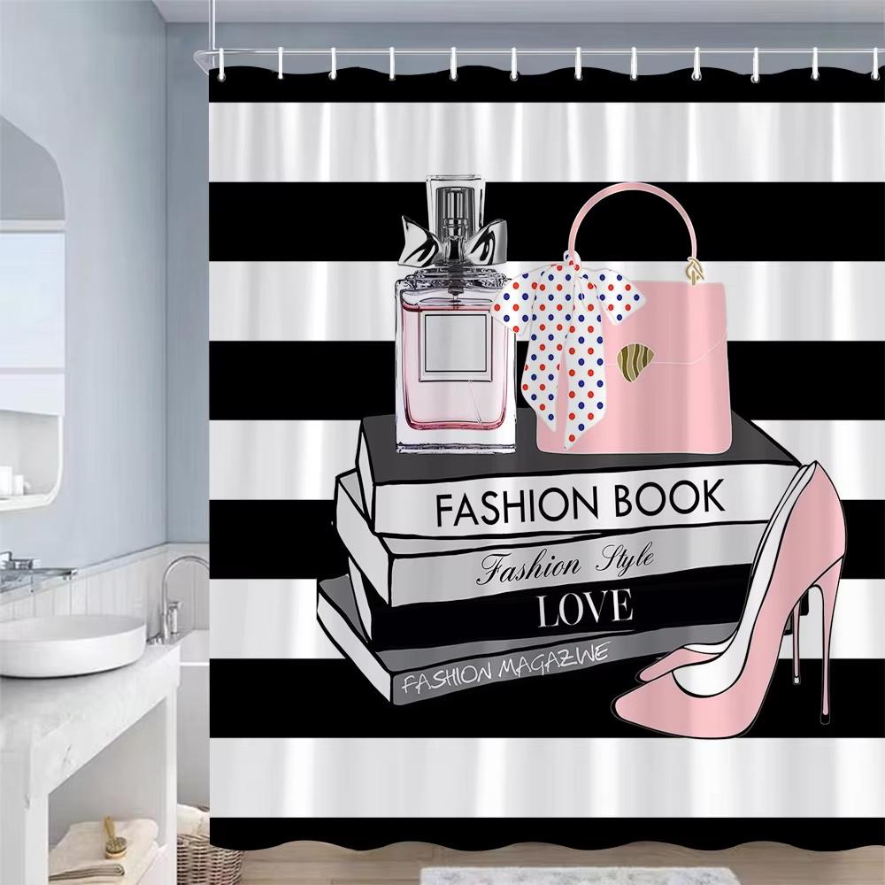 Fashion Girl Pattern Shower Curtain Black White Stripe Bathroom Decor Accessories American Style Bath Curtains Waterproof Cloth