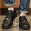 Men's Handcrafted Leather Casual Sneakers, Comfortable Breathable Lace - Up Shoes with Thickened Heel Design for Trendy Outfits