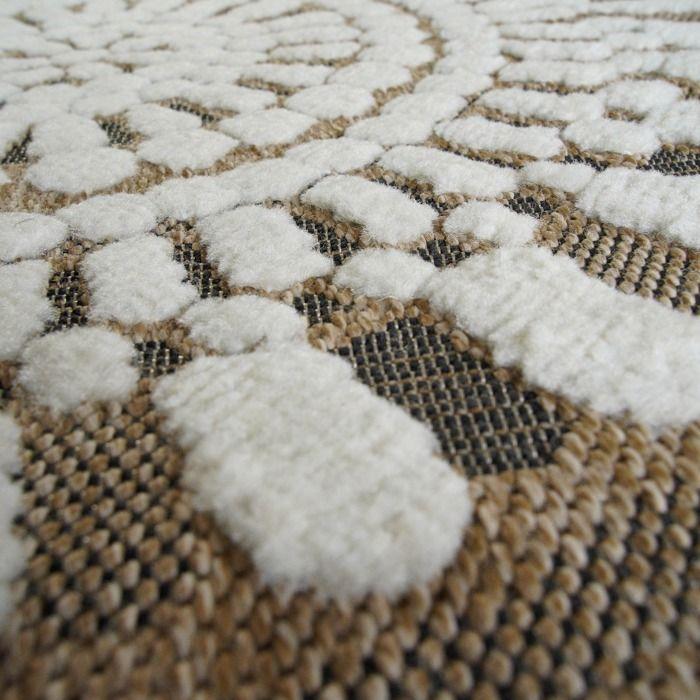Round Living Room Rug Jute Look White Embossed Patterns Diameter 90