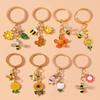 Cute Enamel Bee Keychain Flower Key Ring Pendant for Car Key Holder Women Girl Handbag Decor DIY Handmade Jewelry Gift