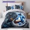 Sonic Hedgehog Pattern Bedding Quilt Set Quilt Cover Pillowcase Home Birthday Gift(1 * Duvet Cover + 2 * Pillowcase, Without Core)