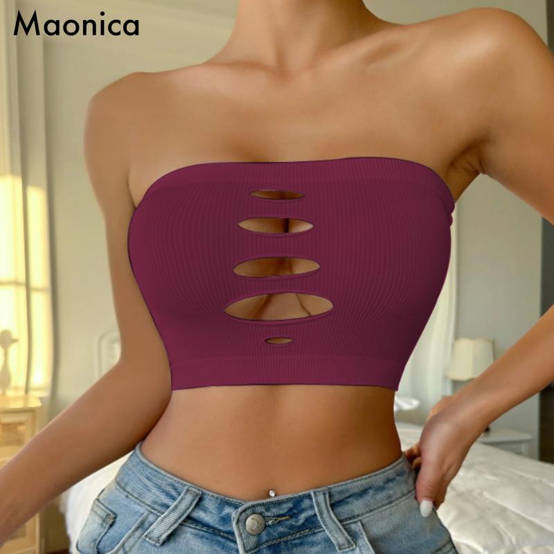 

S-XL Однострочный невидимый бюстгальтер бесшовный дышащий полый нижнее белье женский летний топ-труба S бордовый