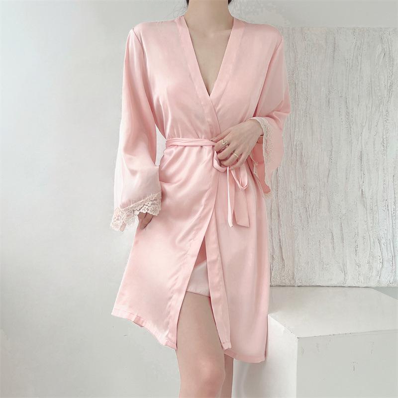 

Элегантный розовый комплект нижнего белья: Ночная рубашка с бантом на бретельках для весны и лета One Size (For 80-125 Jin)