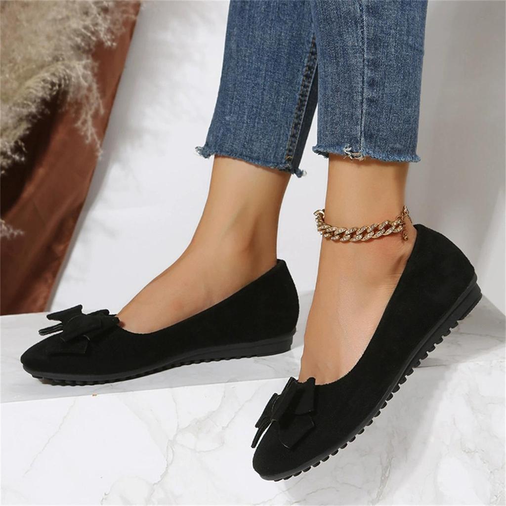 Large Size Lightweight Soft Soled Bean Women's Shoes Spring and Autumn New Bow Comfortable Non-slip Flat Shoes for Women