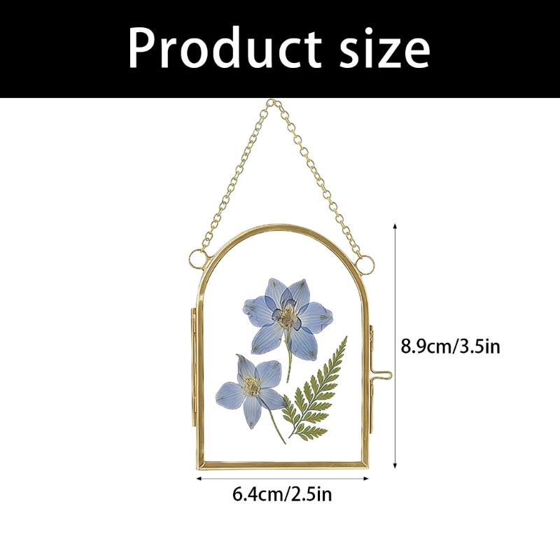 2 Piece Double Glass Miniature Photo Frame With Hanging Chain For Dried Flower Plant And Picture Display Wall Decors