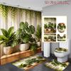 4Pcs Tropical Plants Shower Curtain Set with Non-Slip Bath Mat, Toilet Lid Cover, Contour Rug & 12 Hooks, Bathroom Decor