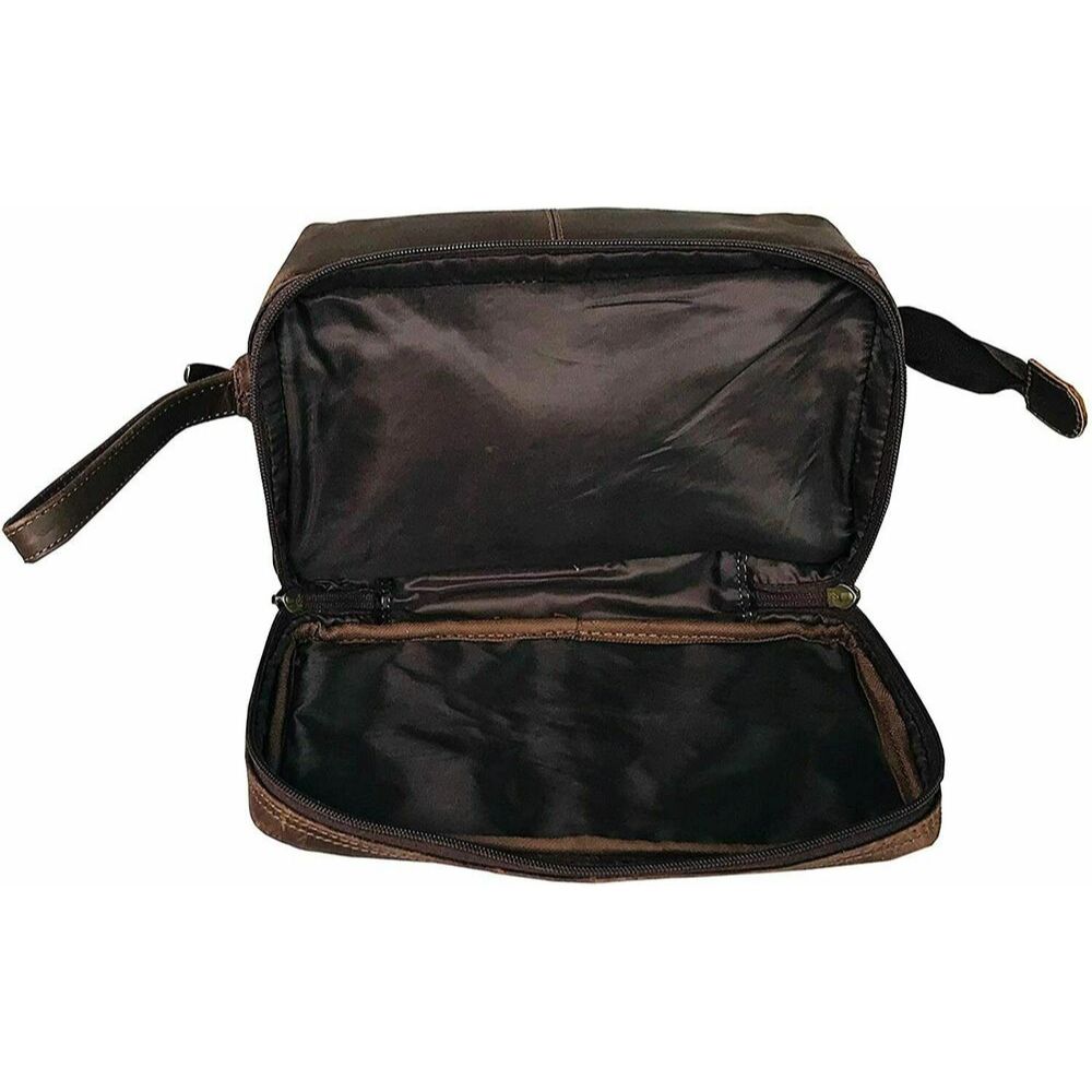 Genuine Buffalo Leather Unisex Case Travel Kit Toiletry Mens Bag Travel Dopp Men
