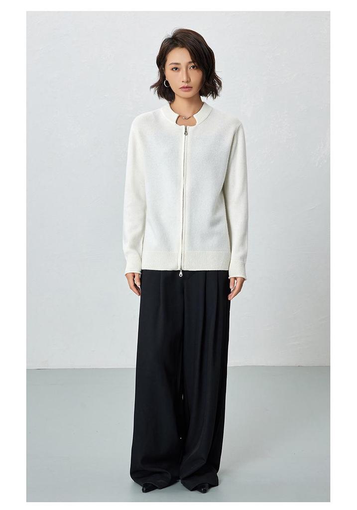 Women's High Neck Double Zipper Knit Cardigan - 2025 Autumn/Winter Collection