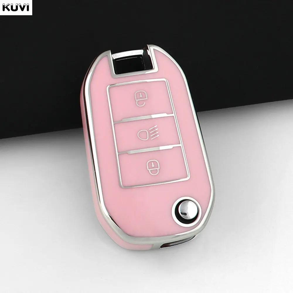 TPU Car Flip Key Case Cover Shell Fob for Peugeot 208 308 408 508 2008 3008 4008 5008 Key Chain Citroen C3 C4 CACTUS C6 C8