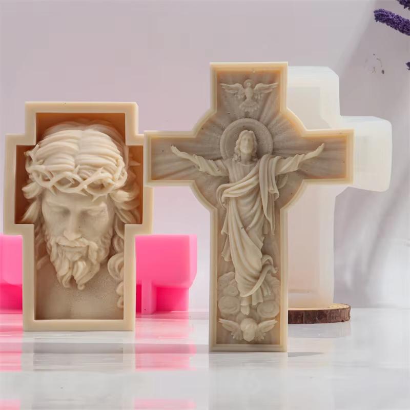 DIY Large Cross Candle Silicone Mold Handmade Jesus Madonna Relief Aromatherapy Resin Gypsum Mold Religious Decoration Gift
