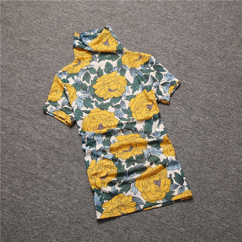 

Женская футболка с коротким рукавом 2024 Весна Новое поступление Водолазка Рубашка-подкладка из гренадина Футболка с принтом Silm Облегающая Рубашка с рукавом до локтя Yellow S