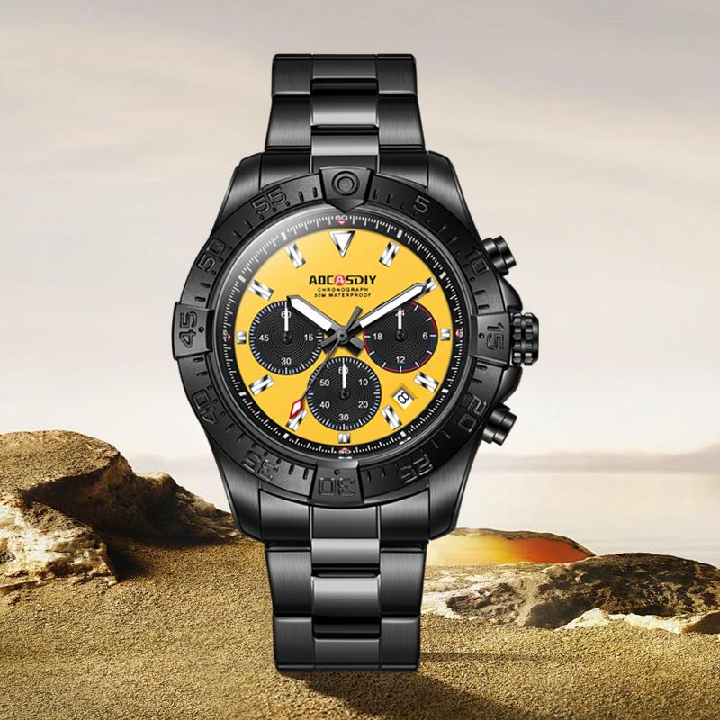 Business Watches For Men Chronograph Waterproof Wristwatch Quartz Multifunctional Stainless Steel Watch Gift