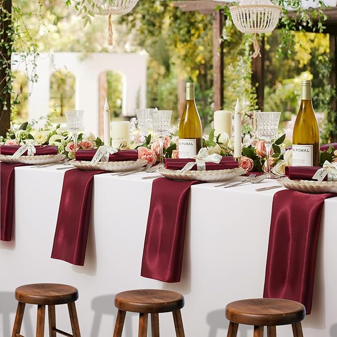 60 Pack 30*30cm Wine Red Satin Table Napkins Soft Smooth Cloth Napkins Silky Satin Cloth Napkins for Restaurant Party Decoration
