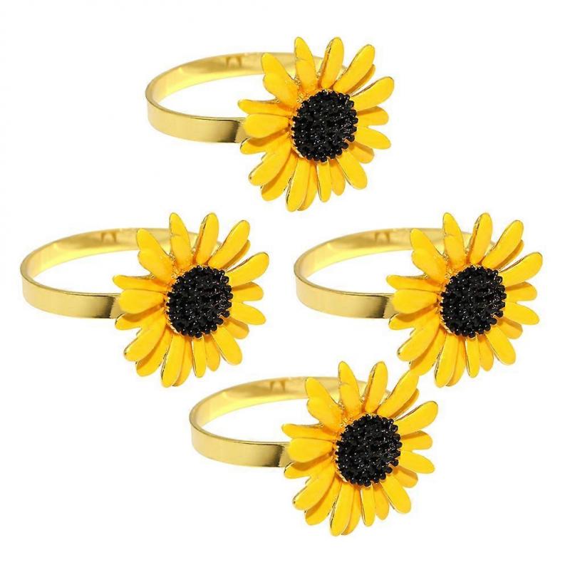 Fall Napkin Rings Sunflower for Wedding Table Settings 4Pcs Decor
