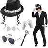 Rhinestone Gloves Costume Accessories Set Sequin Fedora Hat Halloween Costume  80s Theme Party
