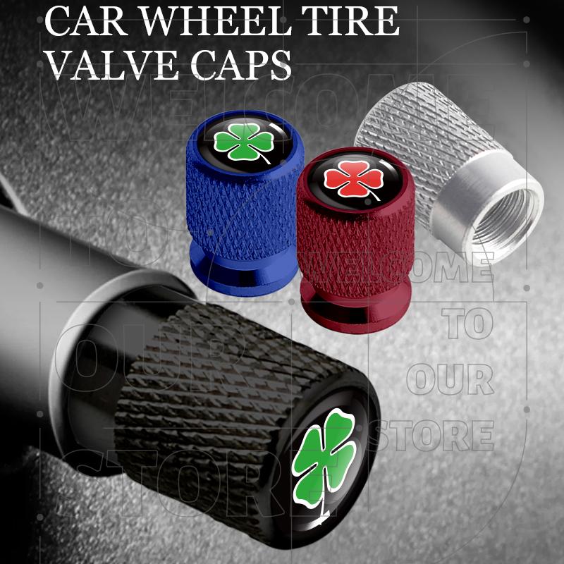 For Alfa Romeo Four-leaf Clover 156 159 Giulia LOGO 4pcs Car Wheel Tire Valve Aluminum Caps Tyre Stem Covers Airdust Waterproof ze2