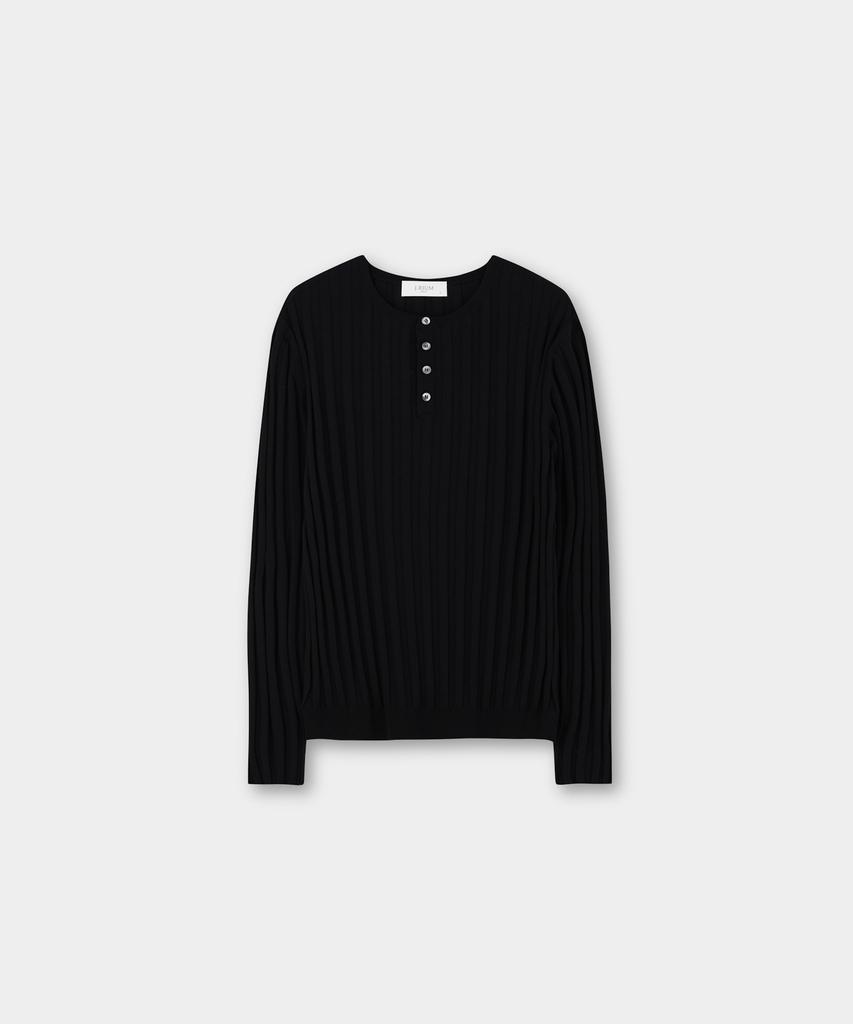 Jeilium Harriet Cotton Henley Neck Knit Black