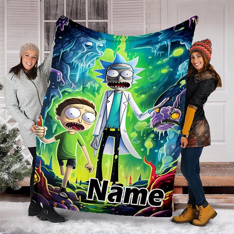 Customizable Rick and Morty Throw Blanket – Personalized Name, All-Season Cozy Snug Blanket, Machine Washable, Personalized Blanket