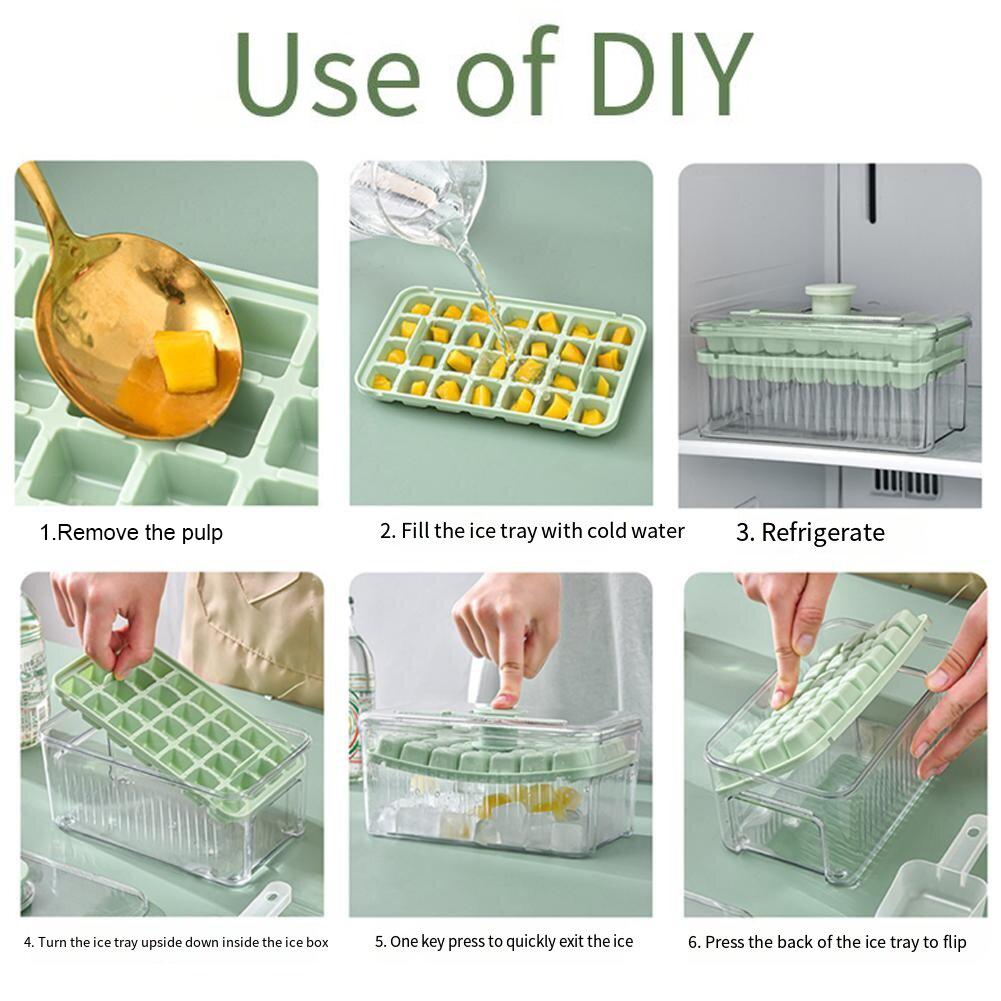 Ice Cube Tray with Lid and Bin Ice Tray with Scoop Ice Cube Mold 56 Pcs for Freezer for Chilled Drinks Coffee Juice