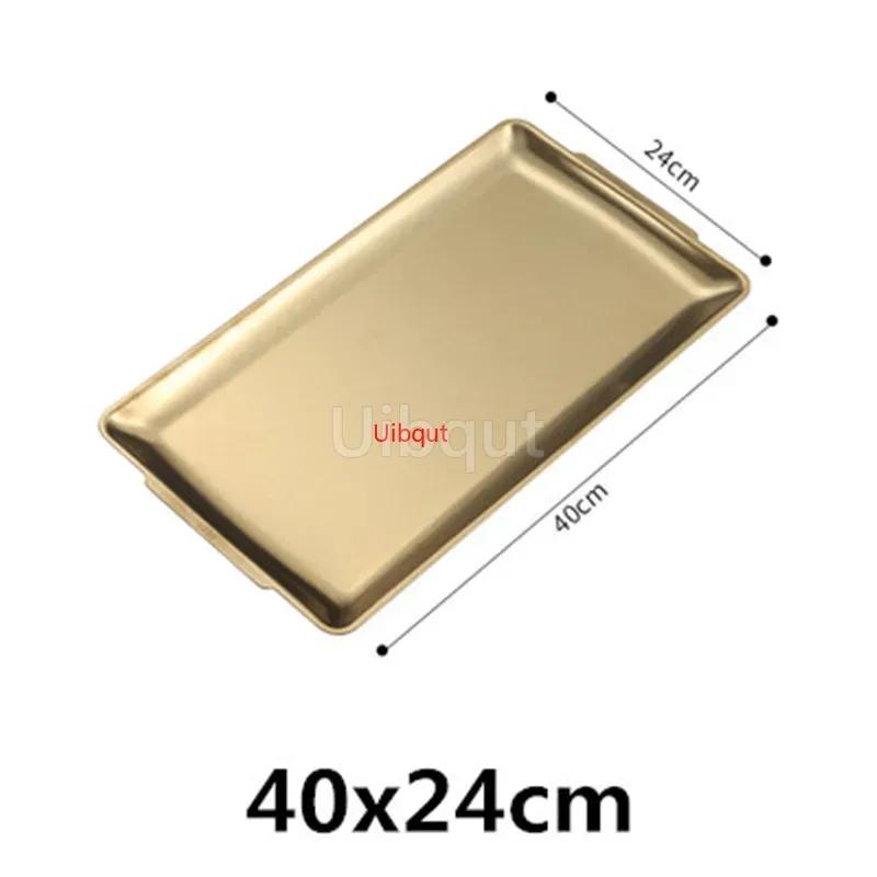 304 gold golden Stainless Steel Food Storage Trays BBQ Sushi Flat Dish Bread Pastry Baking Pan Kitchen Fruit Vegetable Plate