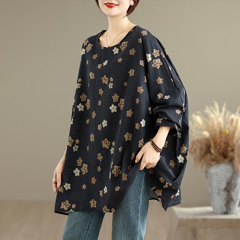 DIMANAF 2025 Podzimní Nové Tričko pro Ženy Nadměrná Velikost Volné Ležérní O-výstřih Topy Trička Košile Oversize Vintage Potisk