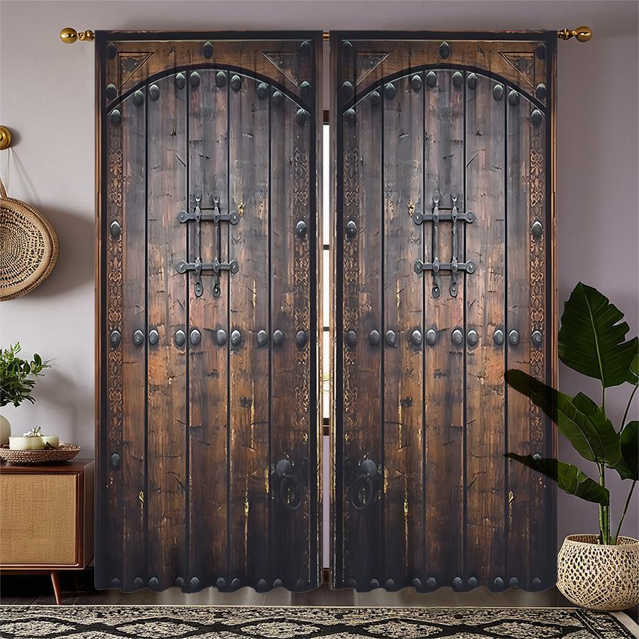 2 Stück Retro Türrahmen bedruckte Vorhänge, Stangentaschenvorhänge, Schlafzimmer und Wohnzimmer, Heimdekoration, Raumdekoration