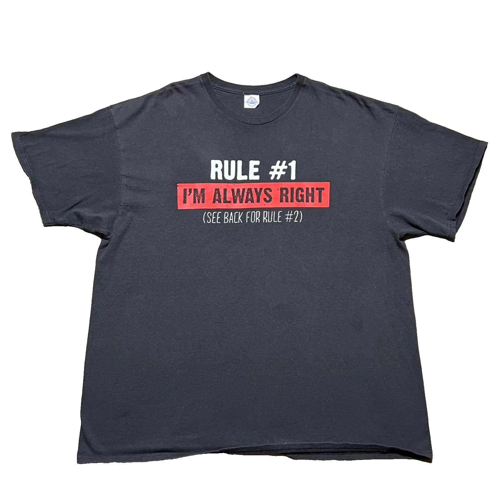 Vintage Funny Rule #1 Im Always Right Graphic Black T Shirt Mens XL Humor Tee L