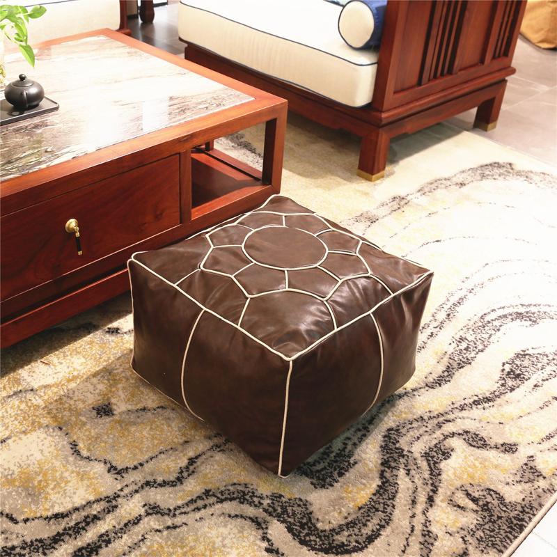 Embroider Craft Moroccan Cushion PU Leather Pouf Floor Seat Hassock Ottoman Footstool Large Unstuffed Tatami Cushion Futon