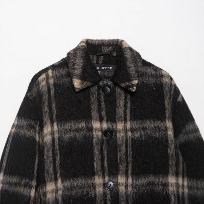 Womens Wool Blend Plaid Jacket Loose Fit Streetwear Outerwear Long Sleeve