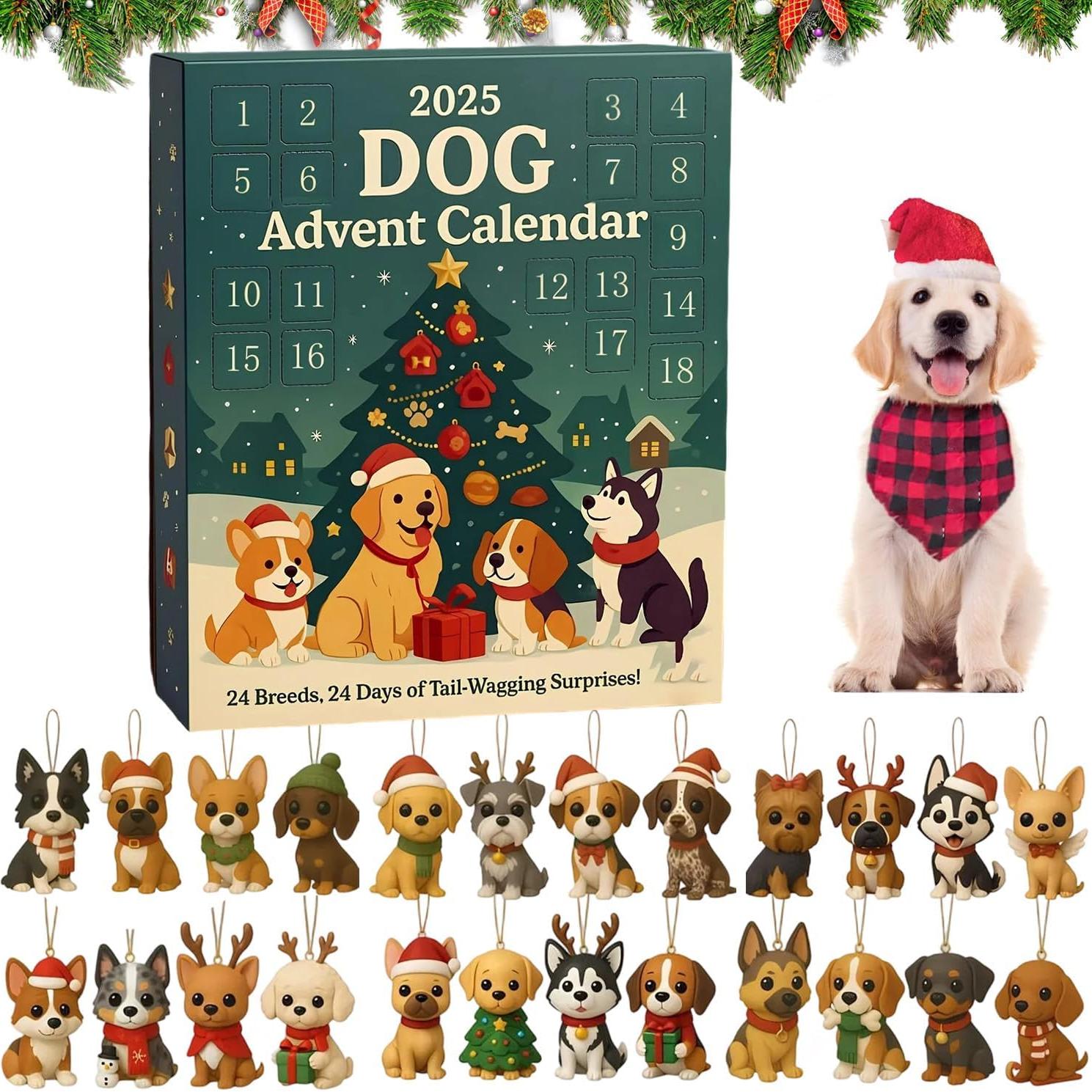 

Собачий адвент-календарь, 24 дня сюрпризов, вызывающих виляние хвостом! с 24 очаровательными украшениями с породами собак, рождественский календарь обратного отсчета для любителей собак и собаки