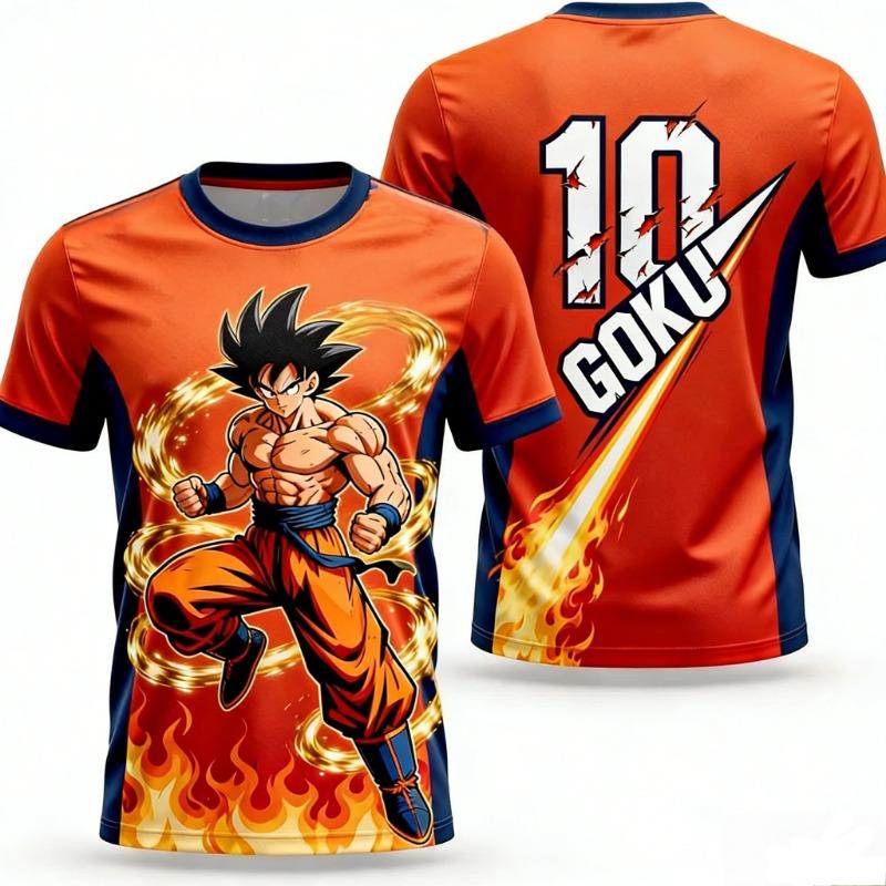 Summer Dragon Ball Z Goku 3D Printed T-Shirt for Men and Kids Casual Sportswear for Outdoor Fun, Soccer Games, and More