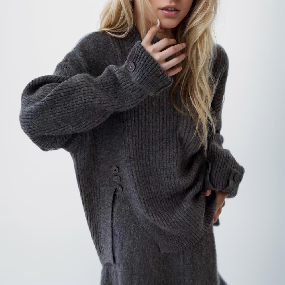 DIMANAF 2024 Autumn Women Sweaters Winter Lady Pullover Tops Female Buttons Knitted Basic Solid Tees Sweaters