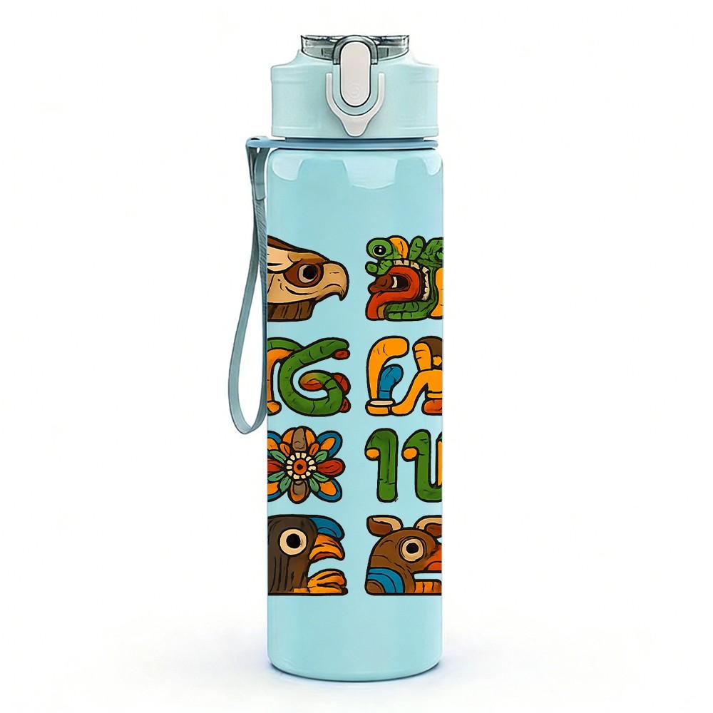 1PC Multi Language Letter Art 750ml Color Plastic Sports Water Bottle Leakproof Flip Straw Lid Suitable for Sports Office Home Use