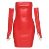 Spring Summer Sexy PU Strapless Women Solid Color Slash Neck Club Style Hip Short Dress