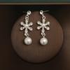 Sparkling Rhinestone Jewelry Set Elegant Flower Necklace Pearl Necklace Ears  Bridal Wedding