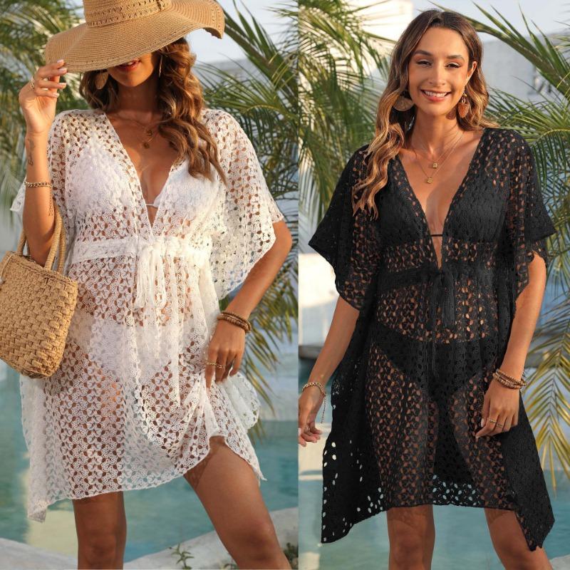 Women's Sexy See Through Lace Irregular Beach Bikini Smock with Strappy Dress