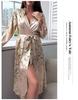 Cherry Print Ice Silk Bathrobe for Women - Summer Breathable, Stylish, Long Sleeve Tie-Up Pajamas
