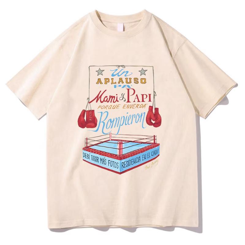 Bad Bunny DTMF Merch Boxing Tee Aesthetic T-Shirt Unisex Geometric Print Crew Neck Short Sleeve Urban Style Printed T-Shirt S