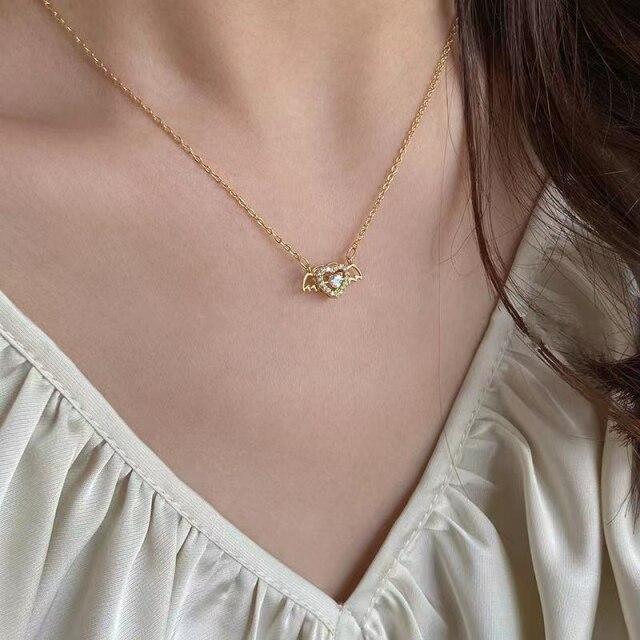 Cupid Heart Pendant Necklaces Little Angel Necklace Literary Clavicle Pendant Choker Necklace for Women Jewelry Accessories Gift