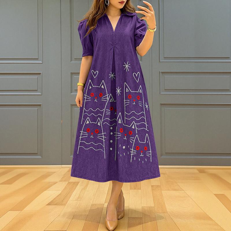 ZANZEA Women Casual V-Neck Summer Short Loose Print Dress