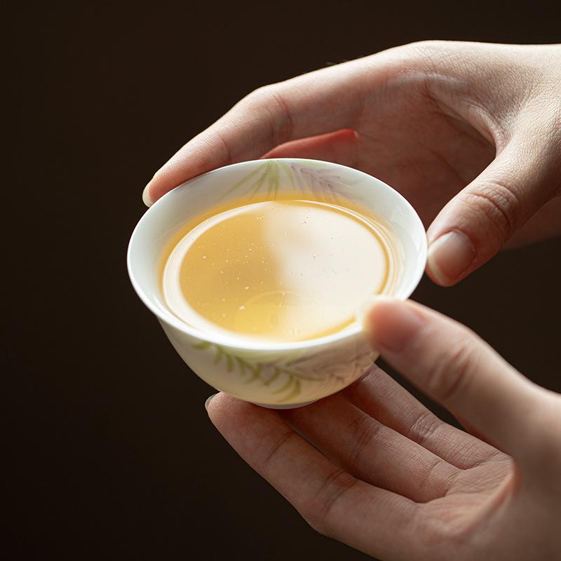 white porcelain tea cup high-end personal tea drinking household single cup pure hand-painted wisteria flower tea cup