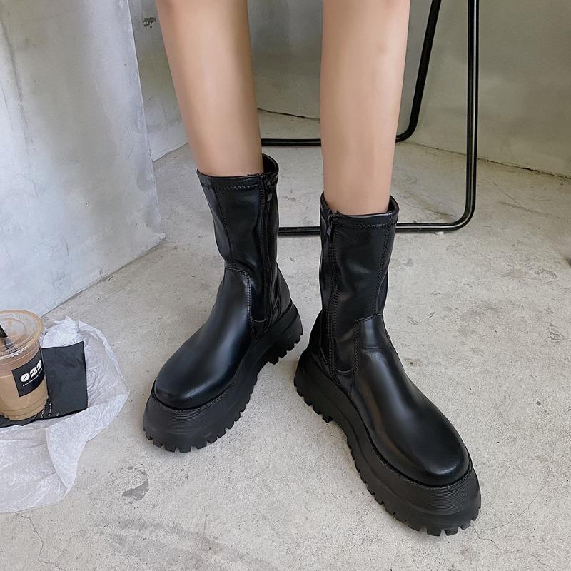 Maogu Female 2024 New Korean Fashion Casual Knight Autumn Biker Boot platform Short Thick Bottom Black Ankle Boots Woman 40