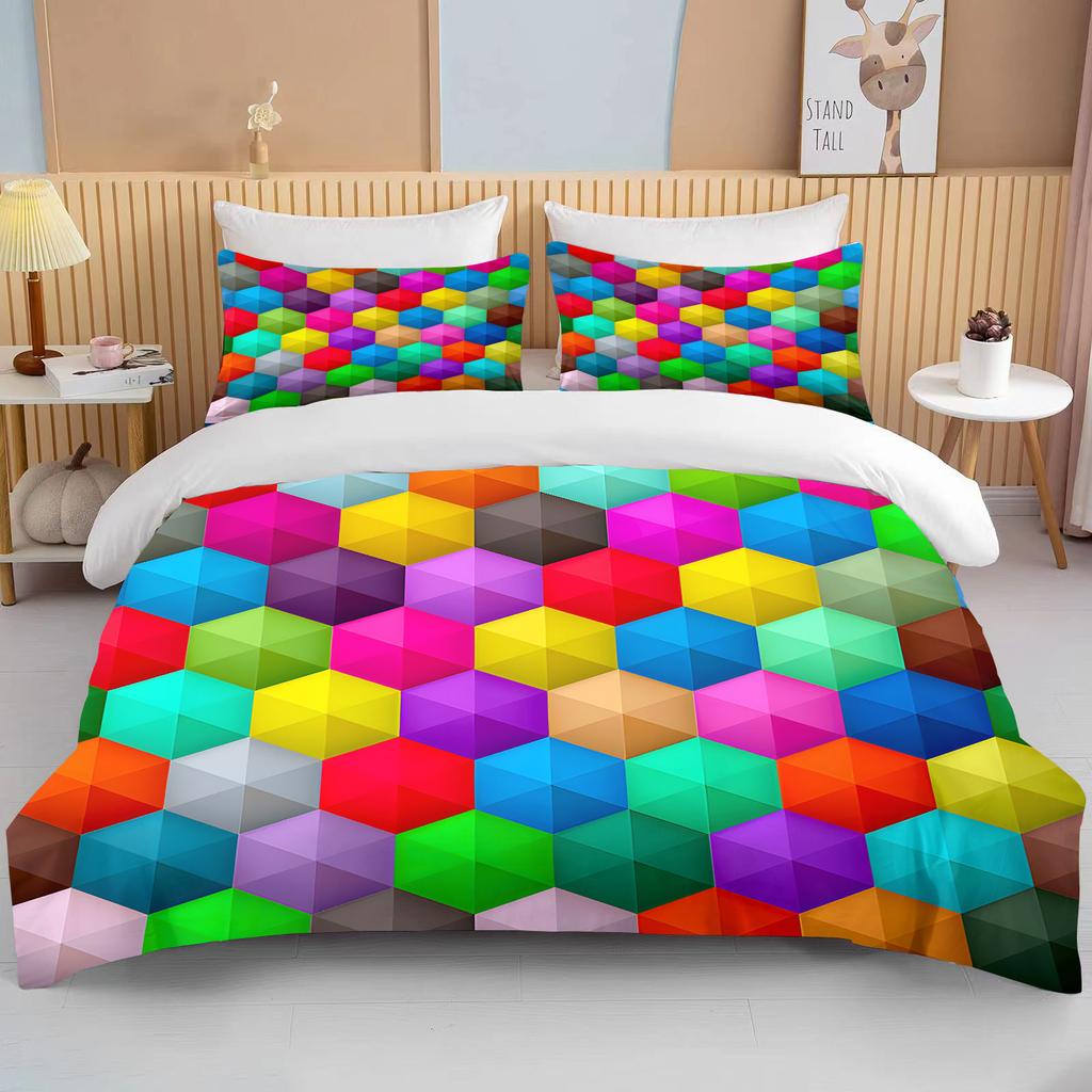 3D Geometric Hexagonal Rhombus Print Bedding Set Duvet Cover 1 Duvet Cover 2 Pillowcases Adult and Kids Bedding Set Luxury Gifts