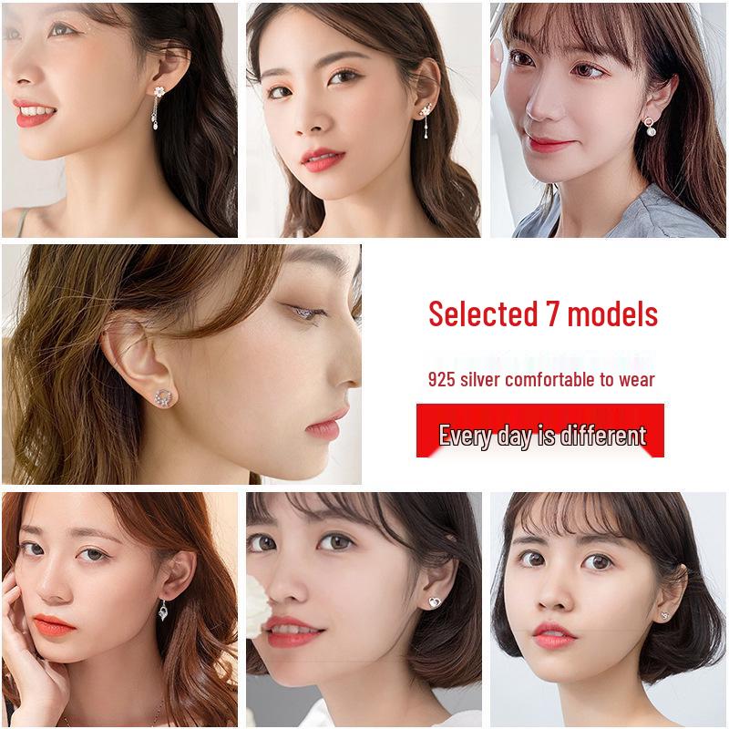 925 Sterling Silver Stud Earrings Set: Elegant Weekly Collection, Perfect Christmas or Birthday Gift for Girls