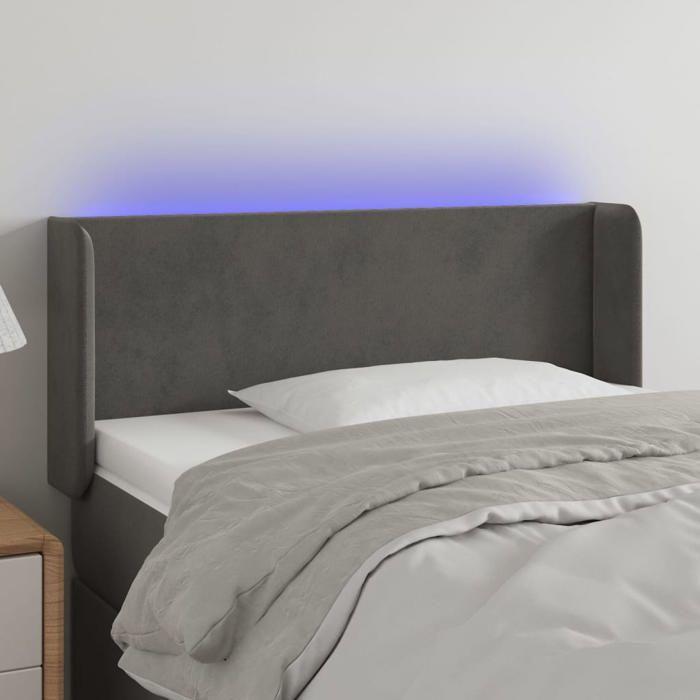 VidaXL Tête de Lit à LED Meuble de Chambre à Coucher Accessoire de Lit Simple Tête de Cadre de Lit Intérieur Gris Foncé 3122999