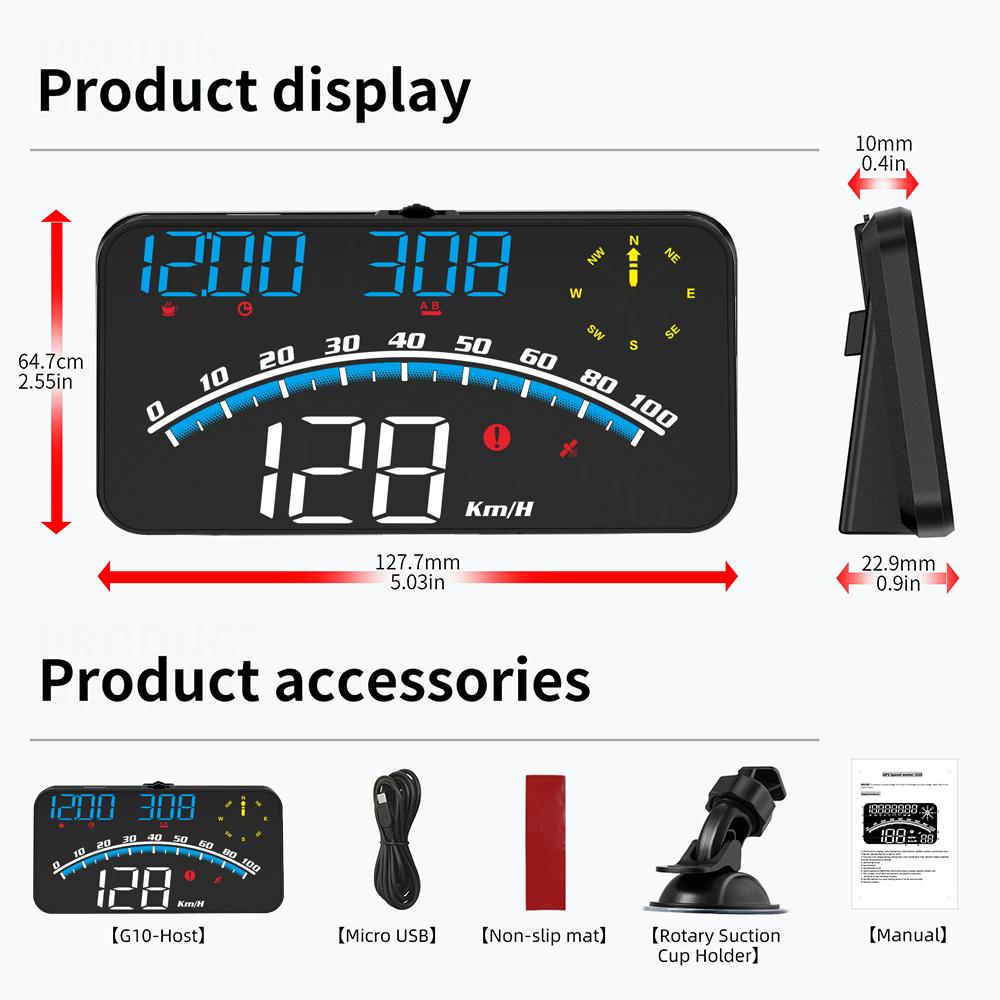 Universal Board Computer G10/G12/G13 Heads up Display Car Speed Meter Windshield Projector GPS Odometer with Bracket 360 Degree