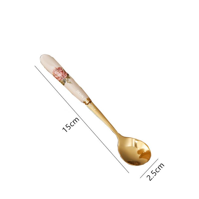 European Stainless Steel Knife, Fork and Spoon Home Ceramic Handle Steak Knife and Fork Golden Dessert Coffee Spoon Tableware