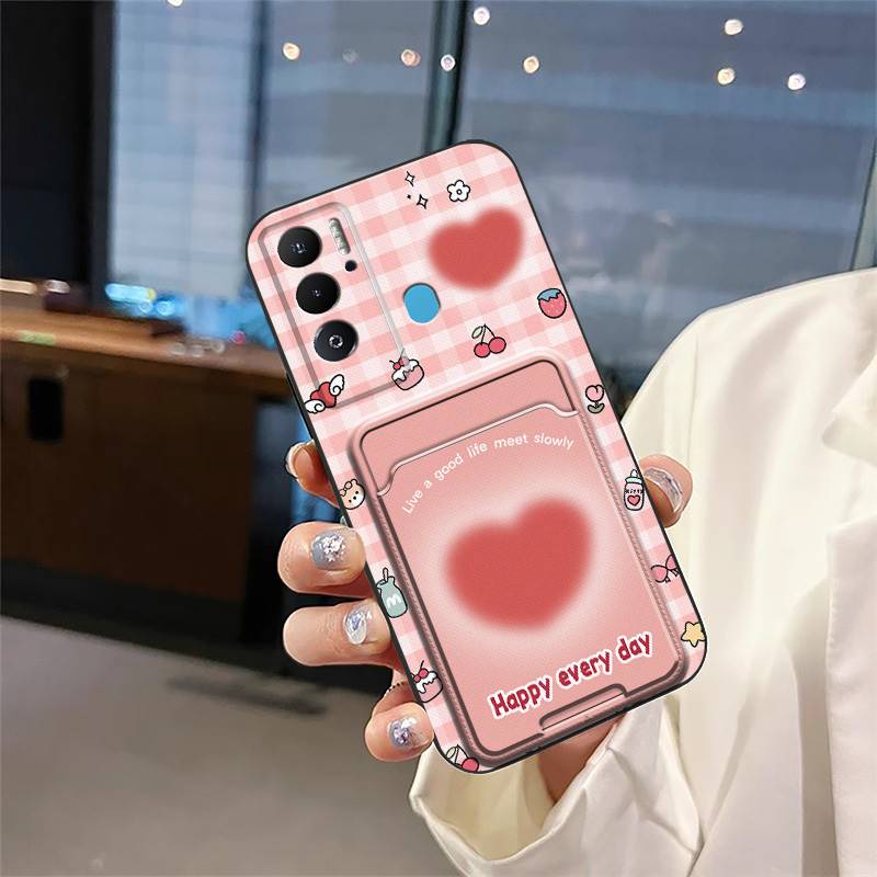 Card sleeve TPU Phone Case For Tecno Pova Neo Cartoon Silicone Shockproof Card bag Cute Fashion Design Card slot Cover
