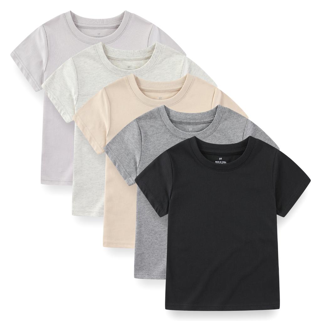 KIDDIEZOOM 5 Pcs Fashionable and Comfortable Short Sleeved T-shirt for Infants and Young Children, Boys and Girls, 100% Pure Cotton Newborn Clothing